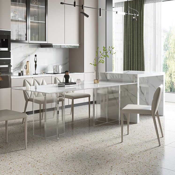 Moderner Stil Esstisch Sinterstein Rechtecktisch mit Acrylbasis