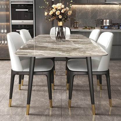 Modern Rectangle Dining Table Sintered Stone Top Ash Base Table with 4 Legs