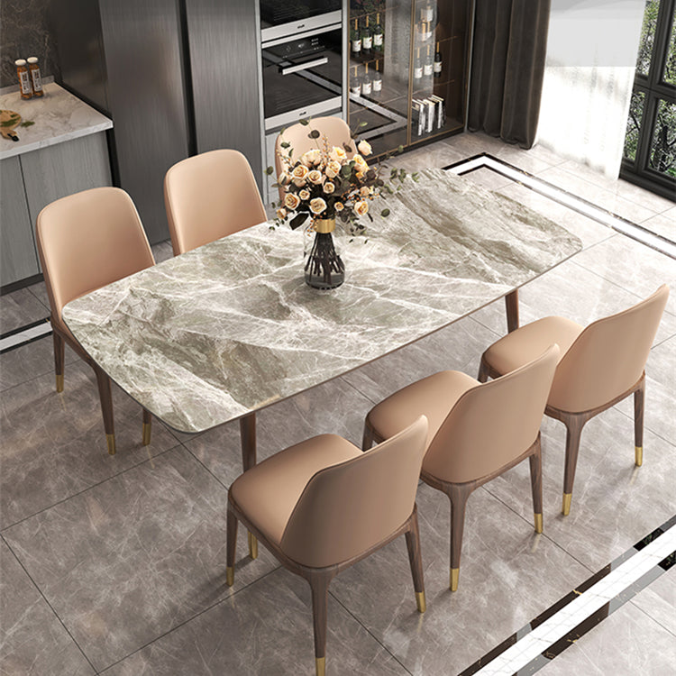 Modern Rectangle Dining Table Sintered Stone Top Ash Base Table with 4 Legs