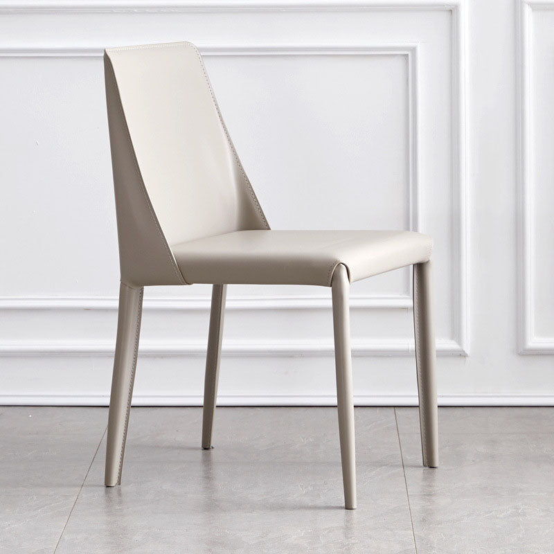 Metal Indoor Upholstered Side Chair Matte Finish Faux Leather Solid Back Dining Chair Light Gray 1 Piece Clearhalo 'Dining Chairs' 'Dining Tables & Seating' 'dining_chair' 'furn' 'furn_dining_chair' 'Furniture' 'Kitchen & Dining Furniture' 5148654