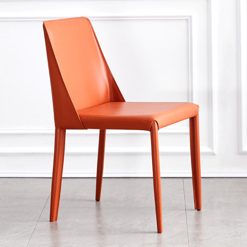 Metal Indoor Upholstered Side Chair Matte Finish Faux Leather Solid Back Dining Chair Orange 1 Piece Clearhalo 'Dining Chairs' 'Dining Tables & Seating' 'dining_chair' 'furn' 'furn_dining_chair' 'Furniture' 'Kitchen & Dining Furniture' 5148657