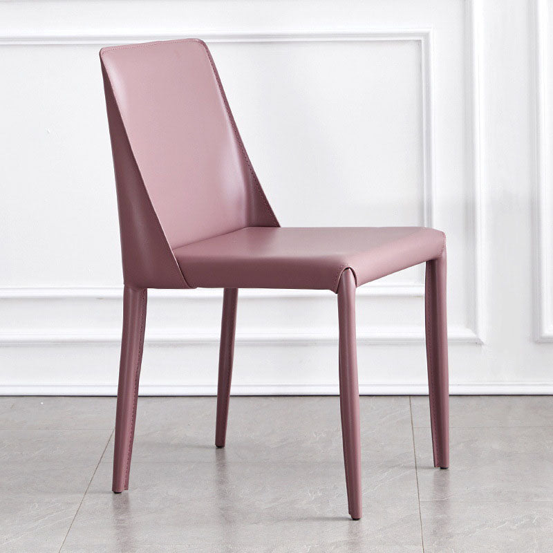 Metal Indoor Upholstered Side Chair Matte Finish Faux Leather Solid Back Dining Chair Purple Pink 1 Piece Clearhalo 'Dining Chairs' 'Dining Tables & Seating' 'dining_chair' 'furn' 'furn_dining_chair' 'Furniture' 'Kitchen & Dining Furniture' 5148663