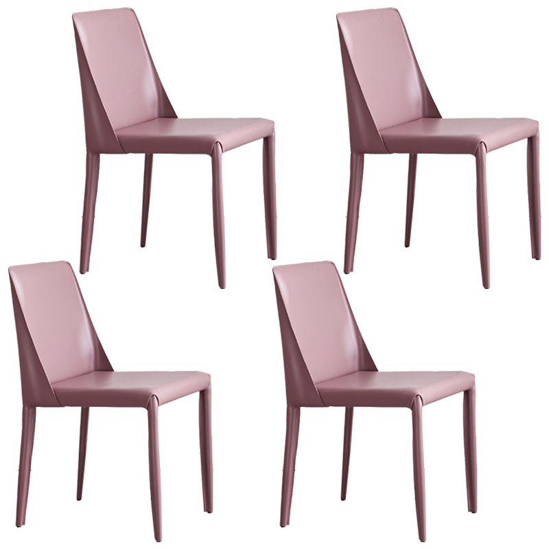 Metal Indoor Upholstered Side Chair Matte Finish Faux Leather Solid Back Dining Chair Purple Pink 4 Piece Set Clearhalo 'Dining Chairs' 'Dining Tables & Seating' 'dining_chair' 'furn' 'furn_dining_chair' 'Furniture' 'Kitchen & Dining Furniture' 5148665
