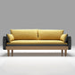Contemporary Square Arm Sofa Linen Sofa with Bolster Pillows for Living Room