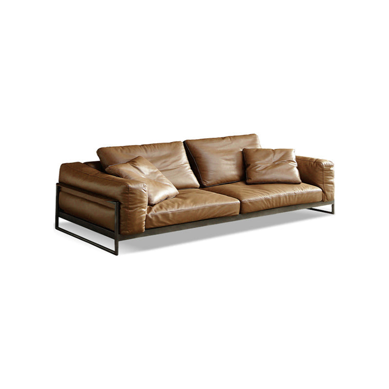Square Arm Sofa Modern Sofa 38.58" D x 34.64" H Sofa with Pillow 83.5"L x 38.5"W x 34.5"H Genuine Leather Clearhalo 'furn' 'furn_sofas' 'Furniture' 'Living Room Furniture' 'Sofa' 'sofas' 5149377