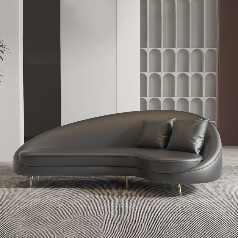 Faux Leather Curved Sofa Contemporary Sloped Arm Sofa for Living Room Grey Clearhalo 'furn' 'furn_sofas' 'Furniture' 'Living Room Furniture' 'Sofa' 'sofas' 5149452