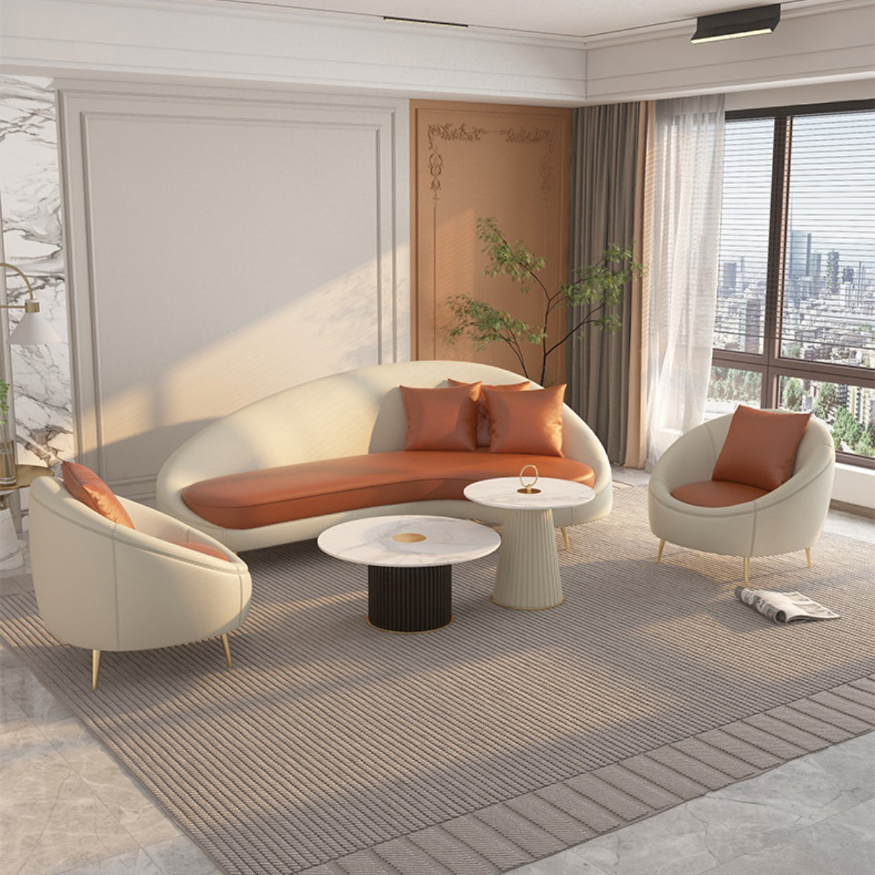 Faux Leather Curved Sofa Contemporary Sloped Arm Sofa for Living Room Clearhalo 'furn' 'furn_sofas' 'Furniture' 'Living Room Furniture' 'Sofa' 'sofas' 5149454