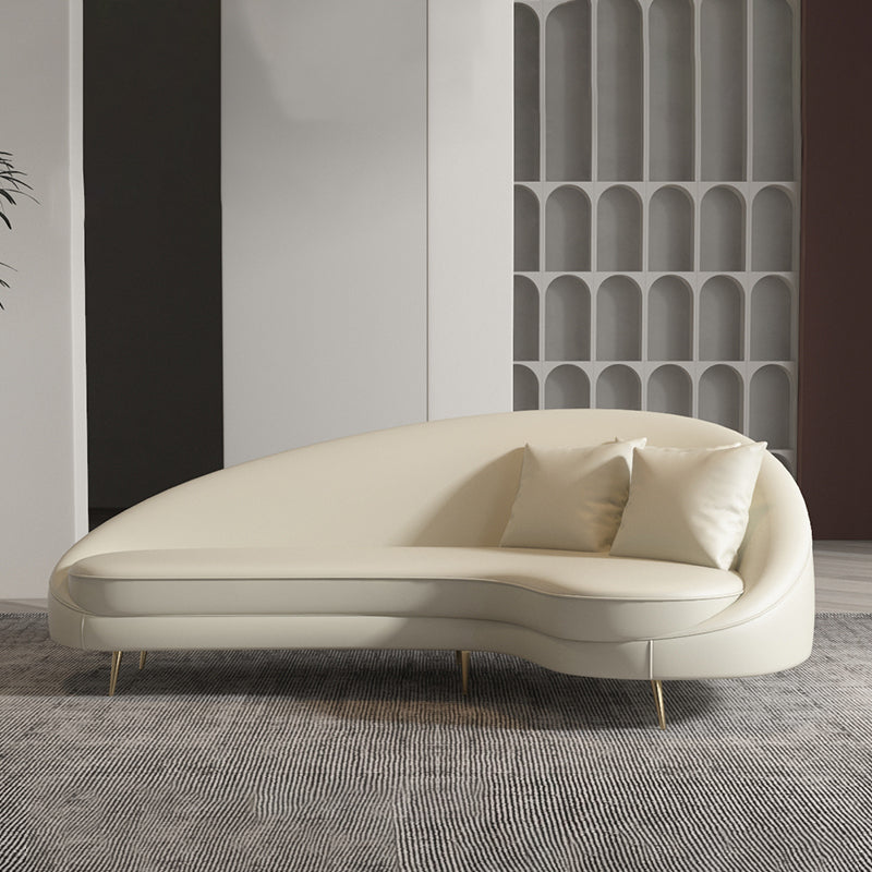 Faux Leather Curved Sofa Contemporary Sloped Arm Sofa for Living Room Ivory Clearhalo 'furn' 'furn_sofas' 'Furniture' 'Living Room Furniture' 'Sofa' 'sofas' 5149456
