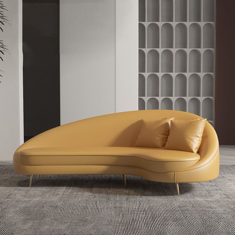 Faux Leather Curved Sofa Contemporary Sloped Arm Sofa for Living Room Yellow Clearhalo 'furn' 'furn_sofas' 'Furniture' 'Living Room Furniture' 'Sofa' 'sofas' 5149458