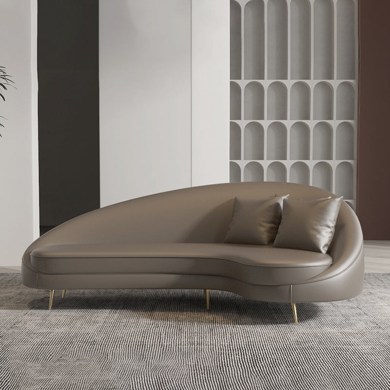 Faux Leather Curved Sofa Contemporary Sloped Arm Sofa for Living Room Khaki Clearhalo 'furn' 'furn_sofas' 'Furniture' 'Living Room Furniture' 'Sofa' 'sofas' 5149462