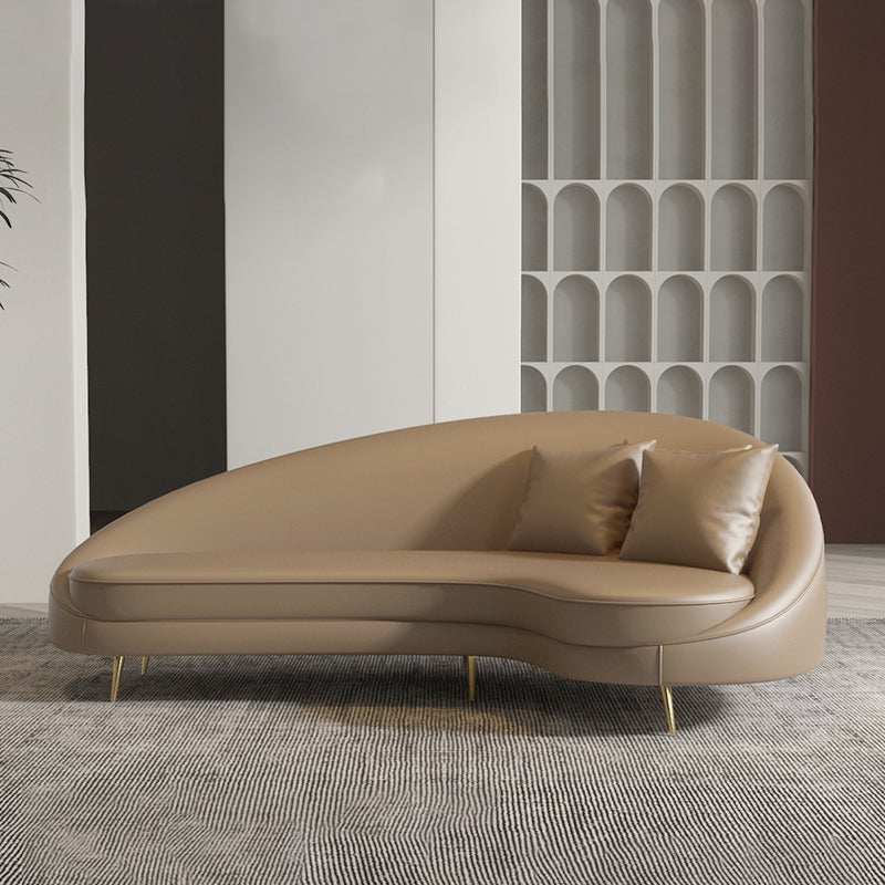 Faux Leather Curved Sofa Contemporary Sloped Arm Sofa for Living Room Light Camel Clearhalo 'furn' 'furn_sofas' 'Furniture' 'Living Room Furniture' 'Sofa' 'sofas' 5149471
