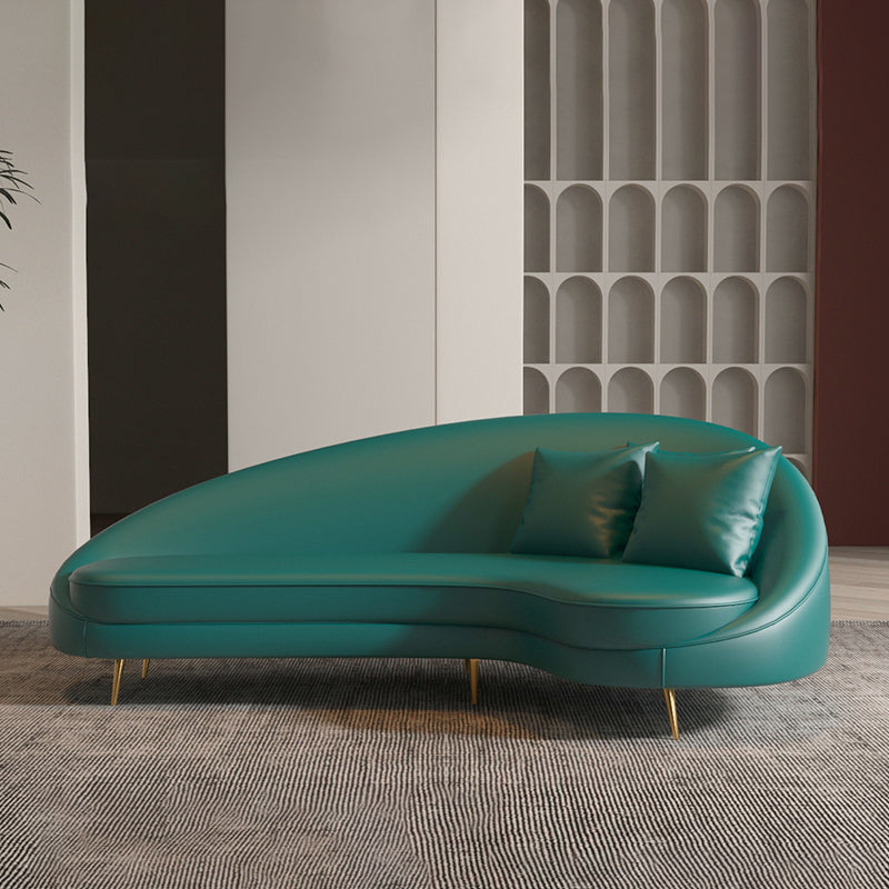 Faux Leather Curved Sofa Contemporary Sloped Arm Sofa for Living Room Turquoise Clearhalo 'furn' 'furn_sofas' 'Furniture' 'Living Room Furniture' 'Sofa' 'sofas' 5149473