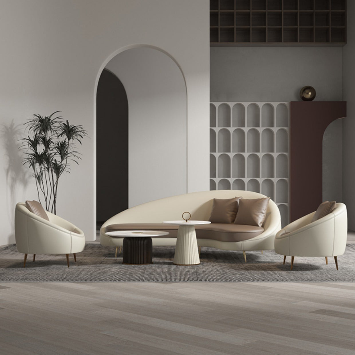 Faux Leather Curved Sofa Contemporary Sloped Arm Sofa for Living Room Clearhalo 'furn' 'furn_sofas' 'Furniture' 'Living Room Furniture' 'Sofa' 'sofas' 5149479