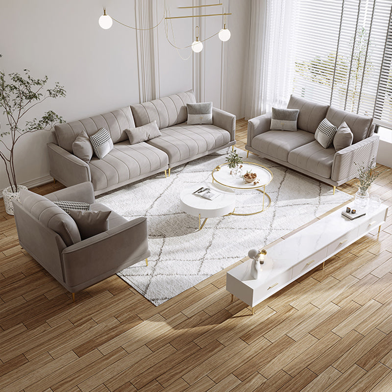 Contemporary Square Standard Arm Settee Couch with Pillows in Grey