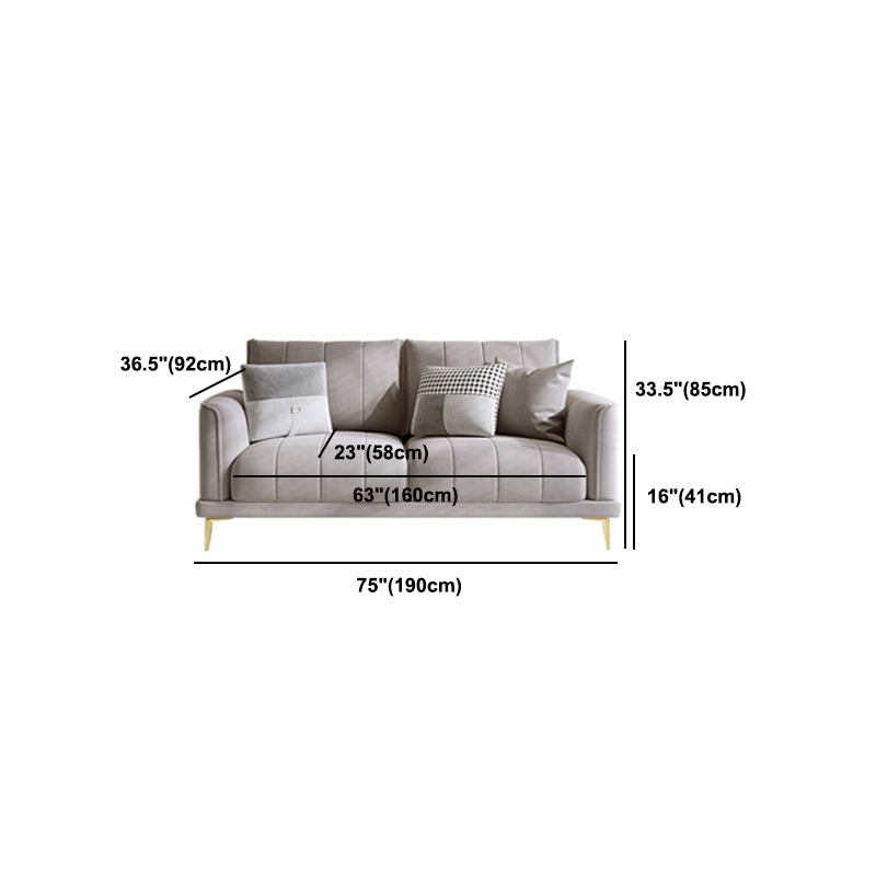 Contemporary Square Standard Arm Settee Couch with Pillows in Grey