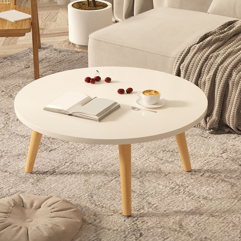 Modern Round Wooden 4 Legs Coffee Table Beige/Black/White Cocktail Table White Clearhalo 'Coffee & Accent Tables' 'Coffee Tables' 'coffee_tables' 'furn' 'furn_coffee_tables' 'Furniture' 'Living Room Furniture' 5149634