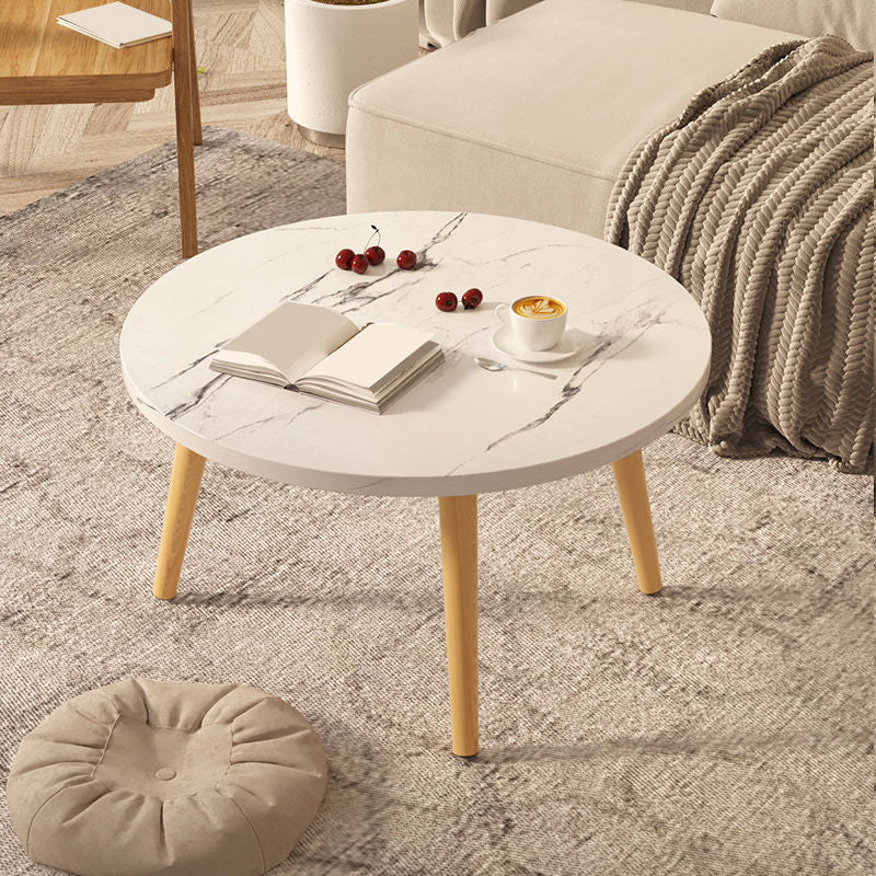 Modern Round Wooden 4 Legs Coffee Table Beige/Black/White Cocktail Table Marble Clearhalo 'Coffee & Accent Tables' 'Coffee Tables' 'coffee_tables' 'furn' 'furn_coffee_tables' 'Furniture' 'Living Room Furniture' 5149636