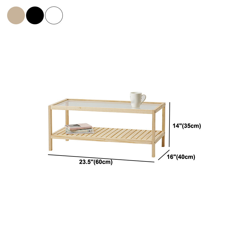 Modern 4 Legs Wood Base Rectangular Acrylic Top Coffee Table with Shelf