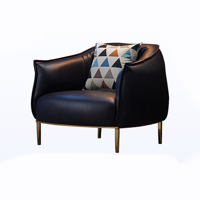 Solid Color Living Room Leather Arms Included with Goldtone Legs Barrel Chair Black Faux Leather Clearhalo 'Accent Chairs' 'accent_chairs' 'Chairs & Seating' 'furn' 'furn_accent_chairs' 'Furniture' 'Living Room Furniture' 5149915