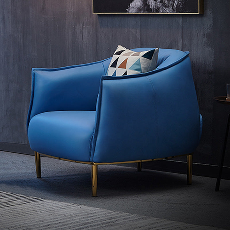 Solid Color Living Room Leather Arms Included with Goldtone Legs Barrel Chair Clearhalo 'Accent Chairs' 'accent_chairs' 'Chairs & Seating' 'furn' 'furn_accent_chairs' 'Furniture' 'Living Room Furniture' 5149916