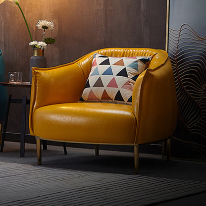 Solid Color Living Room Leather Arms Included with Goldtone Legs Barrel Chair Dark Yellow Genuine Leather Clearhalo 'Accent Chairs' 'accent_chairs' 'Chairs & Seating' 'furn' 'furn_accent_chairs' 'Furniture' 'Living Room Furniture' 5149918