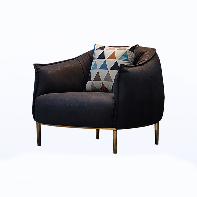 Solid Color Living Room Leather Arms Included with Goldtone Legs Barrel Chair Black Genuine Leather Clearhalo 'Accent Chairs' 'accent_chairs' 'Chairs & Seating' 'furn' 'furn_accent_chairs' 'Furniture' 'Living Room Furniture' 5149927