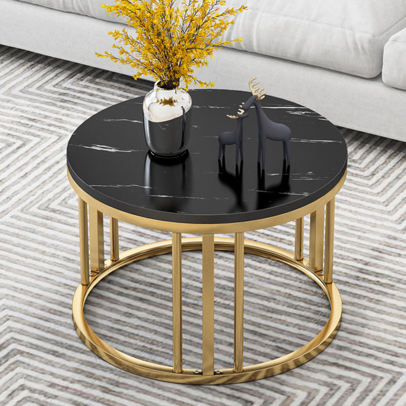 17.7"/14.9" Tall Modern Steel Frame Black/White Round Wood Top Coffee Table