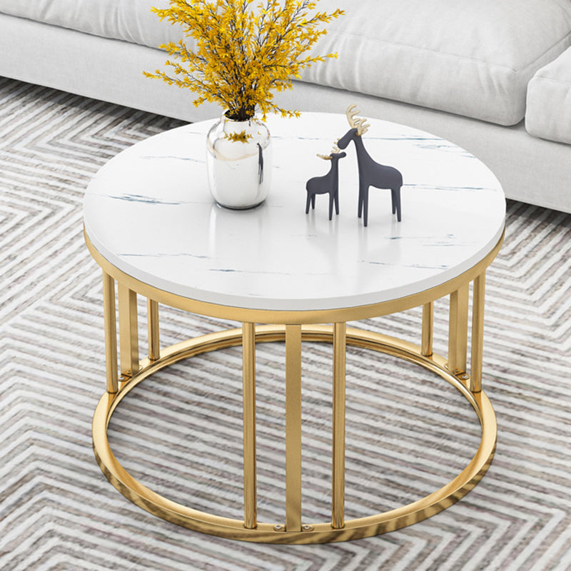 17.7"/14.9" Tall Modern Steel Frame Black/White Round Wood Top Coffee Table