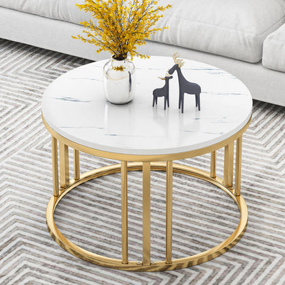 17.7"/14.9" Tall Modern Steel Frame Black/White Round Wood Top Coffee Table