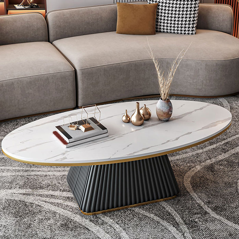 Vierkante blokbasisontwerp Rockplaat Top metalen basis Ovale salontafel