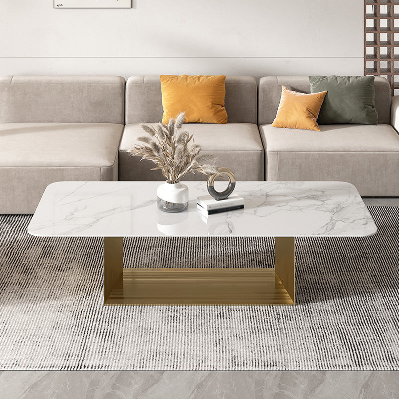 16.5"H Modern Sled Metal Base White Slate Square Top Coffee Table