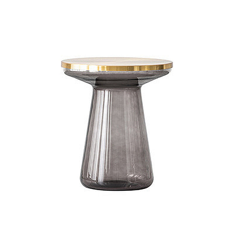 Pedestal Glass End Table Metal Top Round Side Table - 18.11" W x 18.11" D x 20.87" H