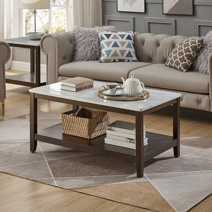 Nordic Rectangular Coffee Table Shelf Included Wood Cocktail Table -19.7"