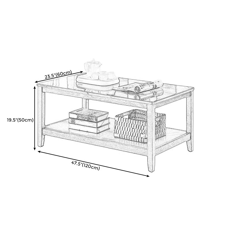 Nordic Rectangular Coffee Table Shelf Included Wood Cocktail Table -19.7"