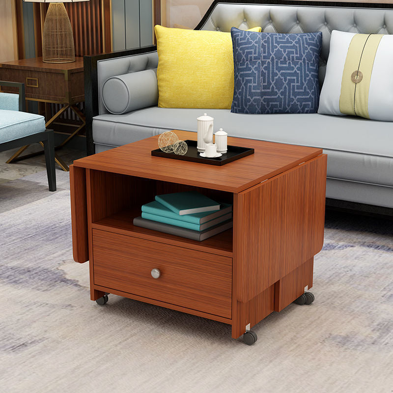 Rectangular Coffee Table Wooden Folding Cocktail Table with Casters Brown Clearhalo 'Coffee & Accent Tables' 'Coffee Tables' 'coffee_tables' 'furn' 'furn_coffee_tables' 'Furniture' 'Living Room Furniture' 5150238