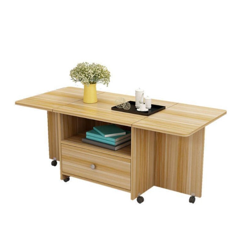 Rectangular Coffee Table Wooden Folding Cocktail Table with Casters Clearhalo 'Coffee & Accent Tables' 'Coffee Tables' 'coffee_tables' 'furn' 'furn_coffee_tables' 'Furniture' 'Living Room Furniture' 5150239