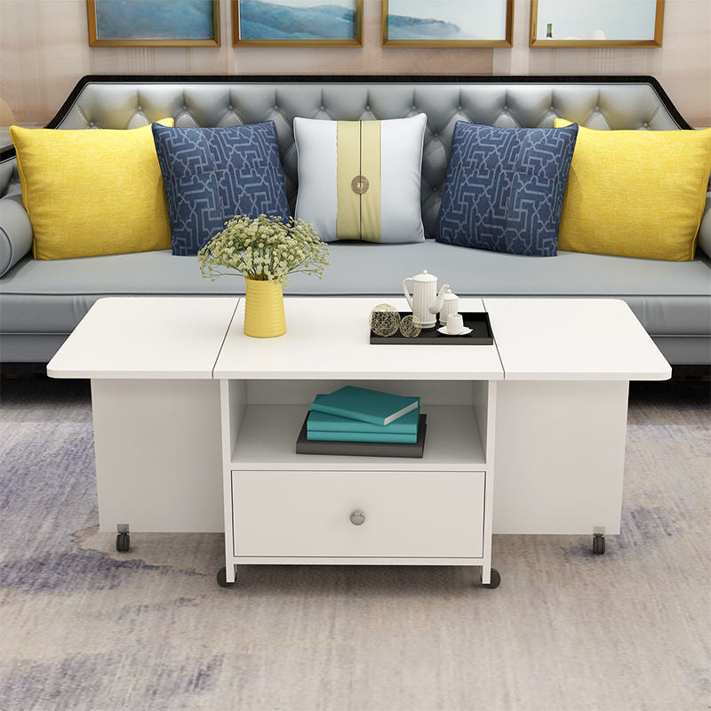 Rectangular Coffee Table Wooden Folding Cocktail Table with Casters White Clearhalo 'Coffee & Accent Tables' 'Coffee Tables' 'coffee_tables' 'furn' 'furn_coffee_tables' 'Furniture' 'Living Room Furniture' 5150241