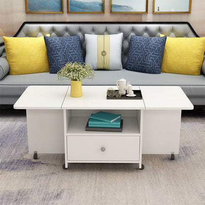 Rectangular Coffee Table Wooden Folding Cocktail Table with Casters White Clearhalo 'Coffee & Accent Tables' 'Coffee Tables' 'coffee_tables' 'furn' 'furn_coffee_tables' 'Furniture' 'Living Room Furniture' 5150241