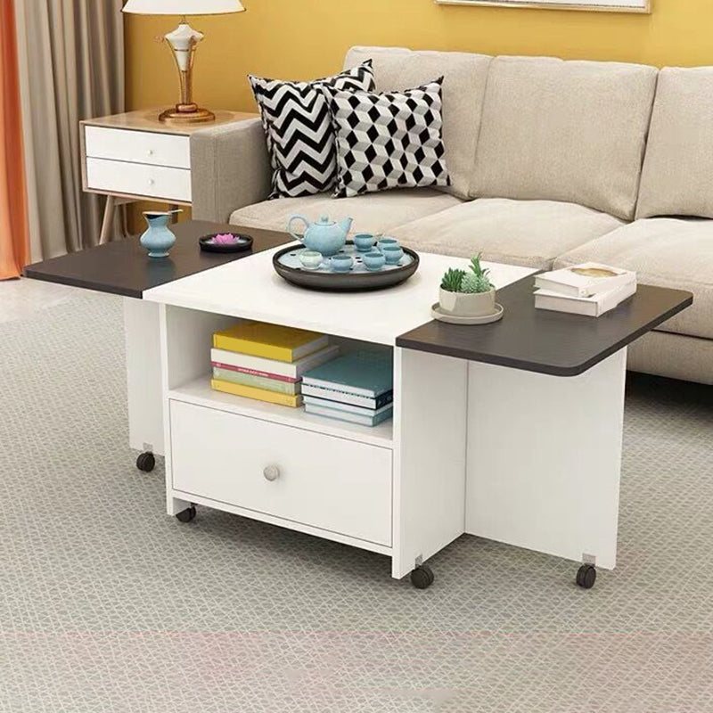 Rectangular Coffee Table Wooden Folding Cocktail Table with Casters Black White Clearhalo 'Coffee & Accent Tables' 'Coffee Tables' 'coffee_tables' 'furn' 'furn_coffee_tables' 'Furniture' 'Living Room Furniture' 5150242