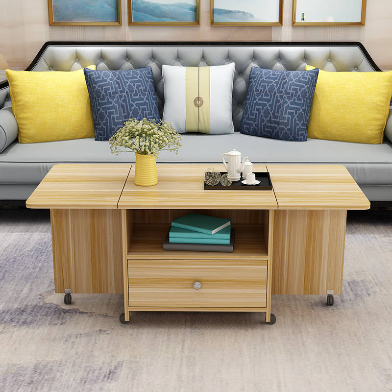 Rectangular Coffee Table Wooden Folding Cocktail Table with Casters 51"L x 24"W x 22"H Natural Clearhalo 'Coffee & Accent Tables' 'Coffee Tables' 'coffee_tables' 'furn' 'furn_coffee_tables' 'Furniture' 'Living Room Furniture' 5150243