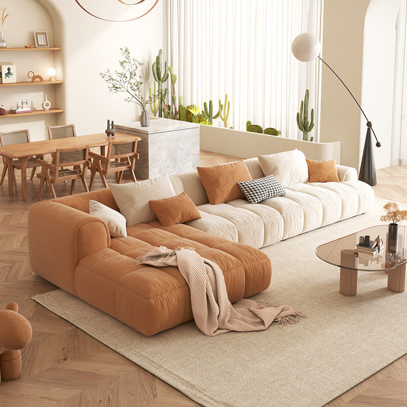 L-Shape Velvet Sectional with Recessed Arm and Pillow Back for Apartment Clearhalo 'furn' 'furn_sectionals' 'Furniture' 'Living Room Furniture' 'Sectionals' 5150279