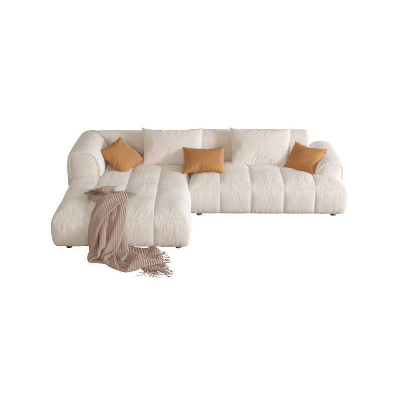 L-Shape Velvet Sectional with Recessed Arm and Pillow Back for Apartment 106"L x 63"W x 27"H White Left Clearhalo 'furn' 'furn_sectionals' 'Furniture' 'Living Room Furniture' 'Sectionals' 5150280