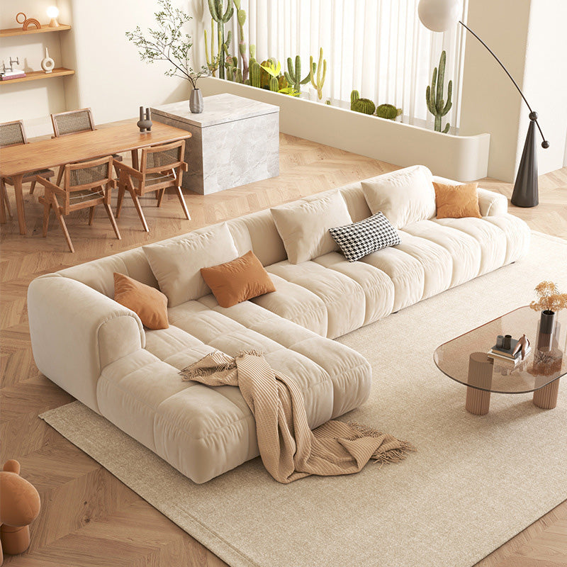 L-Shape Velvet Sectional with Recessed Arm and Pillow Back for Apartment Clearhalo 'furn' 'furn_sectionals' 'Furniture' 'Living Room Furniture' 'Sectionals' 5150281