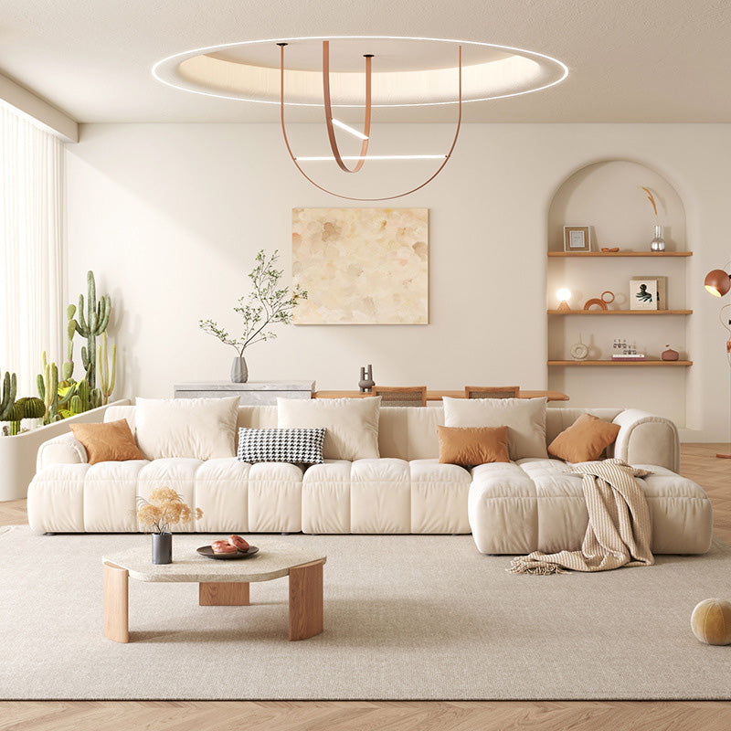 L-Shape Velvet Sectional with Recessed Arm and Pillow Back for Apartment Clearhalo 'furn' 'furn_sectionals' 'Furniture' 'Living Room Furniture' 'Sectionals' 5150285