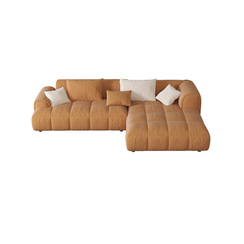 L-Shape Velvet Sectional with Recessed Arm and Pillow Back for Apartment 106"L x 63"W x 27"H Orange Right Clearhalo 'furn' 'furn_sectionals' 'Furniture' 'Living Room Furniture' 'Sectionals' 5150288