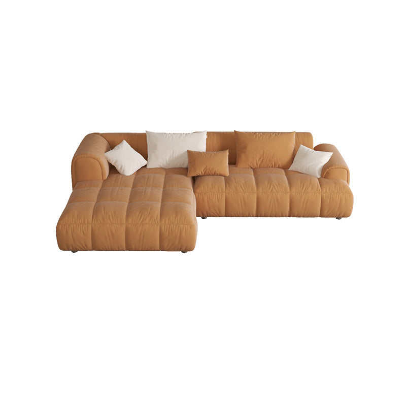 L-Shape Velvet Sectional with Recessed Arm and Pillow Back for Apartment 106"L x 63"W x 27"H Orange Left Clearhalo 'furn' 'furn_sectionals' 'Furniture' 'Living Room Furniture' 'Sectionals' 5150295