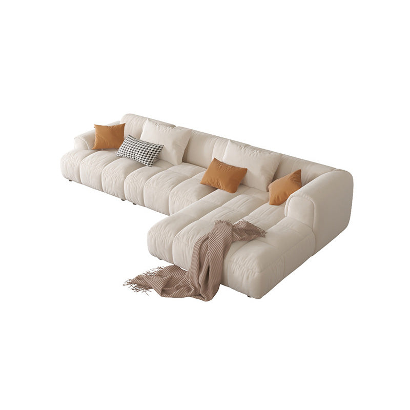L-Shape Velvet Sectional with Recessed Arm and Pillow Back for Apartment 118"L x 63"W x 27"H White Right Clearhalo 'furn' 'furn_sectionals' 'Furniture' 'Living Room Furniture' 'Sectionals' 5150304