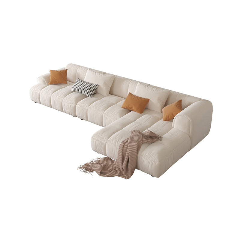 L-Shape Velvet Sectional with Recessed Arm and Pillow Back for Apartment 130"L x 63"W x 27"H White Right Clearhalo 'furn' 'furn_sectionals' 'Furniture' 'Living Room Furniture' 'Sectionals' 5150305