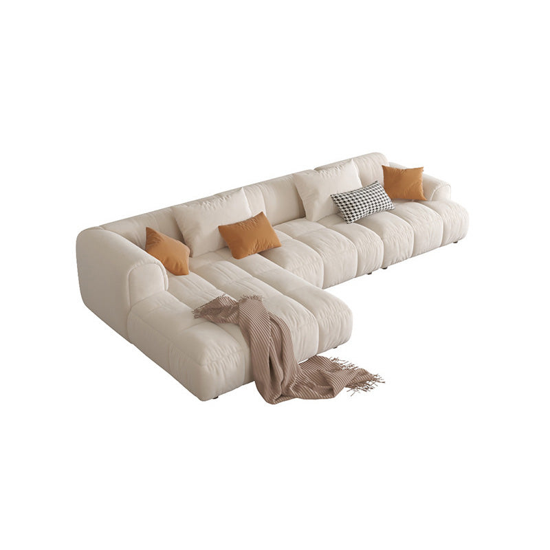 L-Shape Velvet Sectional with Recessed Arm and Pillow Back for Apartment 118"L x 63"W x 27"H White Left Clearhalo 'furn' 'furn_sectionals' 'Furniture' 'Living Room Furniture' 'Sectionals' 5150307