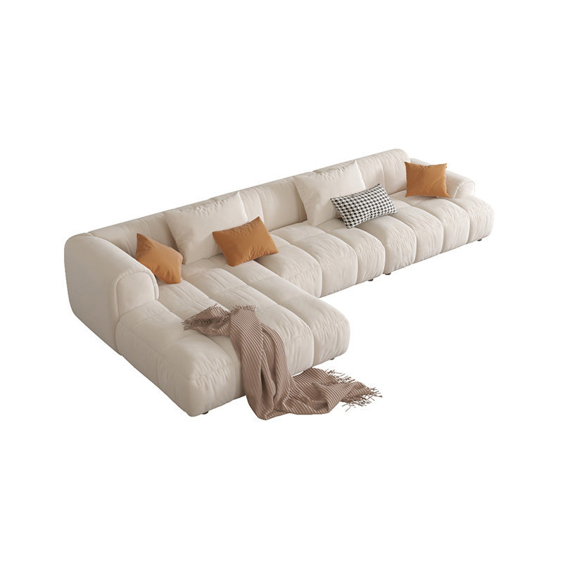 L-Shape Velvet Sectional with Recessed Arm and Pillow Back for Apartment 130"L x 63"W x 27"H White Left Clearhalo 'furn' 'furn_sectionals' 'Furniture' 'Living Room Furniture' 'Sectionals' 5150308